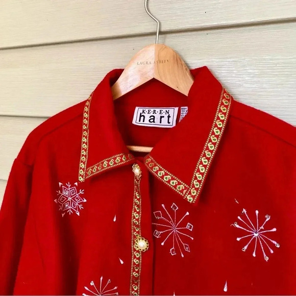 KEREN HART vintage Christmas snowman granny jacket wool blend size L faux Pearls - Picture 13 of 13